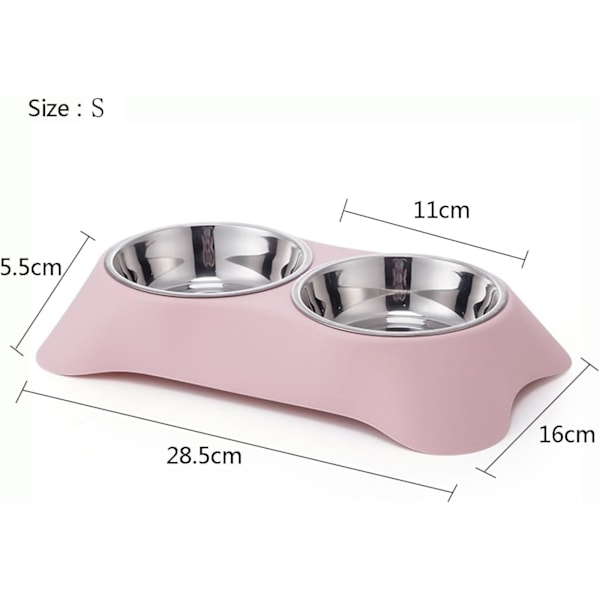 XJ-Dobbelt hundeskål, skridsikker rustfri stål dobbelt skål med spildbeskyttelse til små hunde og katte (S, pink)