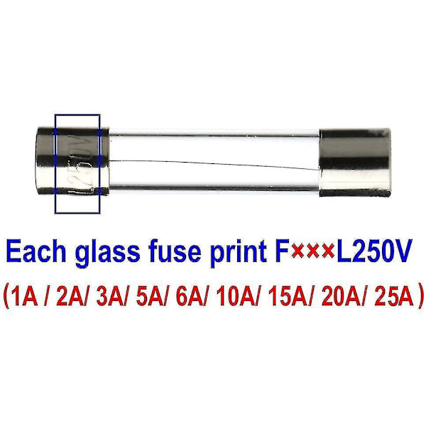 XJ-126 stk. glasrørssikringer, 6 x 30 mm glaspatronsikringer, hurtige bilsikringer, hurtige glasrørssikringer (amp 1
