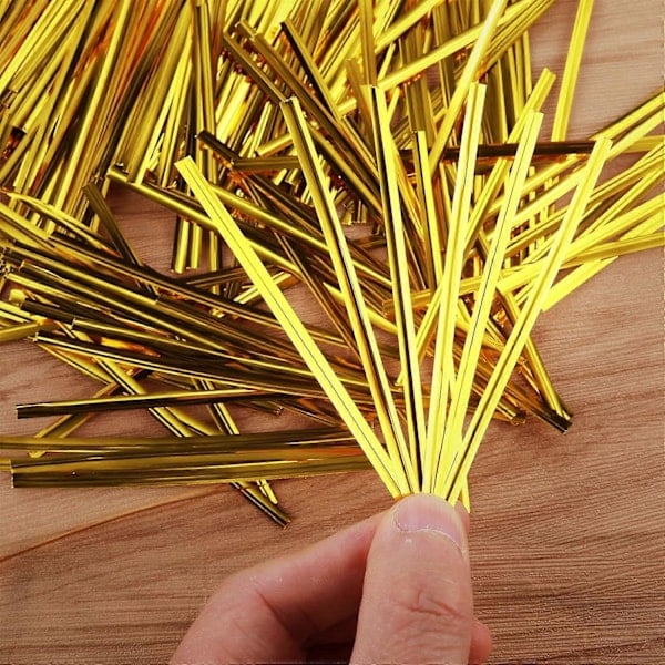 Pakke med 1000 Metalliske Twist Ties til Poser - Gyldne Forseglingsklemmer - Forseglingsstrimler - til Bageri, Slik, Kager, Chokoladeposer (Guld, 3...