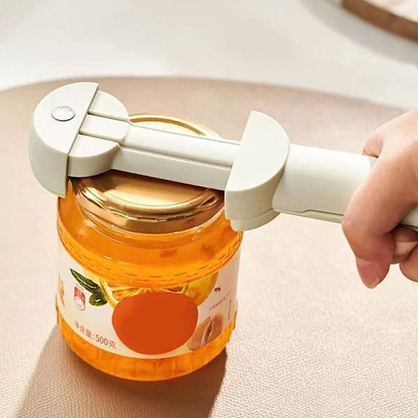 Justerbar flaskeåpner i rustfritt stål med innfellbar design, blå