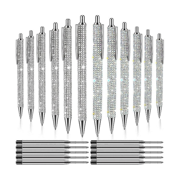 XJ-12 stk. Bling Pen Bulk Metal Kuglepen Diamant Pen Krystal Tryk Udtrækkelig Sort Blæk 0,7 mm Bal