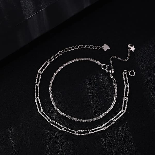 2 stk 925 Sterling Sølv Glitrende Kjedearmbånd Dame Ins Desi