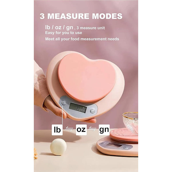 Pink Kitchen Scale - Large LCD Display, Tare Function, 11 lbs (5 kg) Capacity