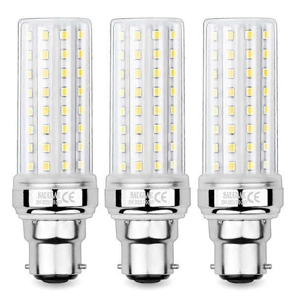 20W LED Maislamper, 150W Ekvivalent Lyspære, 2300LM, 3000K Varmhvit, B22 Bajonettlamper, 3 Stykker