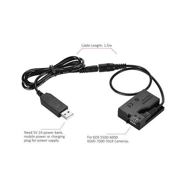 XJ--e8 Dummy Batterikontakt USB-adapterkabel För LP-E8 För 550d 600d 650d 700d DSLR-kameror