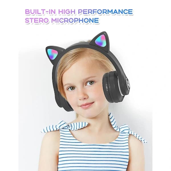 Børnehovedtelefoner med mikrofon & RGB LED-lys, Bluetooth til skole & smartphone[JUN]