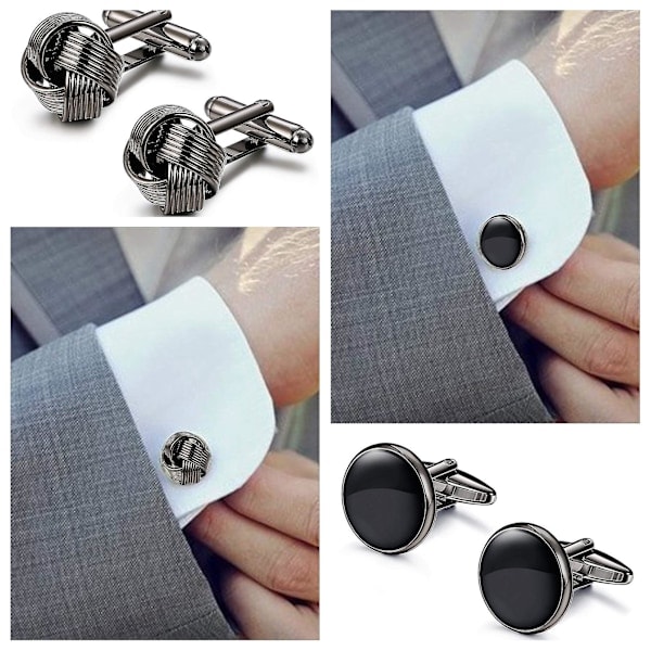 Manchetknapper til mænd, klassiske manchetknapper, smoking skjorte manchetknapper til bryllup, brudgom, forretning, sølv, sorte manchetknapper...