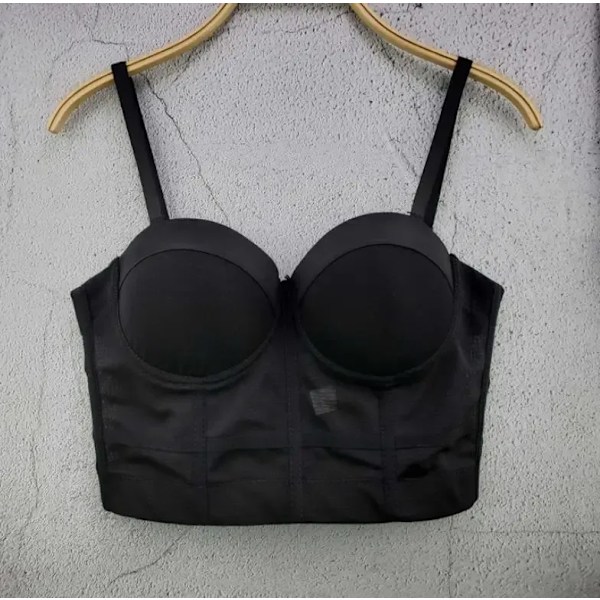 Mesh Push Up Bralette Dam Korsett Bustier BH Nattklubb Party Lång Sexig Croppad Topp Väst Plus Size Tank Top Dam Vit Korsett