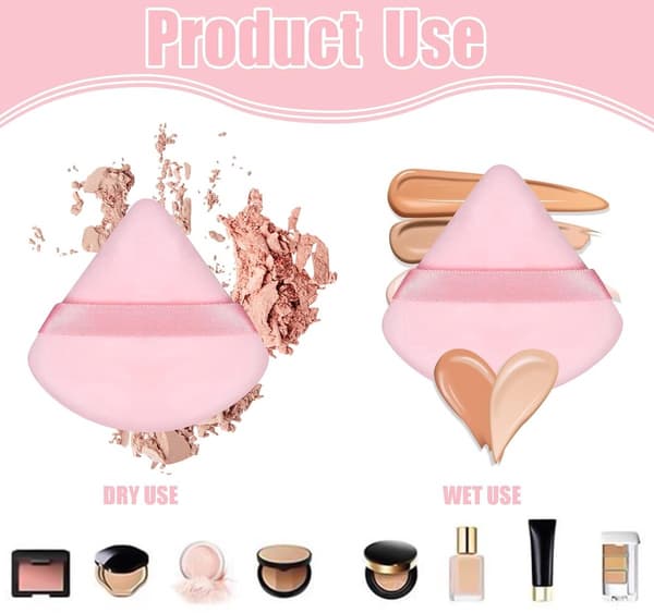 Trekantet Makeup Puff Sæt Med 6, Bløde Fløjls Våde Og Tørre Applikatorer Til Foundation Og Puder, Til Hverdagsbrug, Sort Og Pink