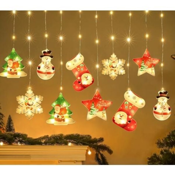 10 stk. Julevindueslys indendørs, 3M 100 LED'er 3D julelys, 8 tilstande USB julevinduesgardinlys, til indendørs eller udendørs hjemmefest