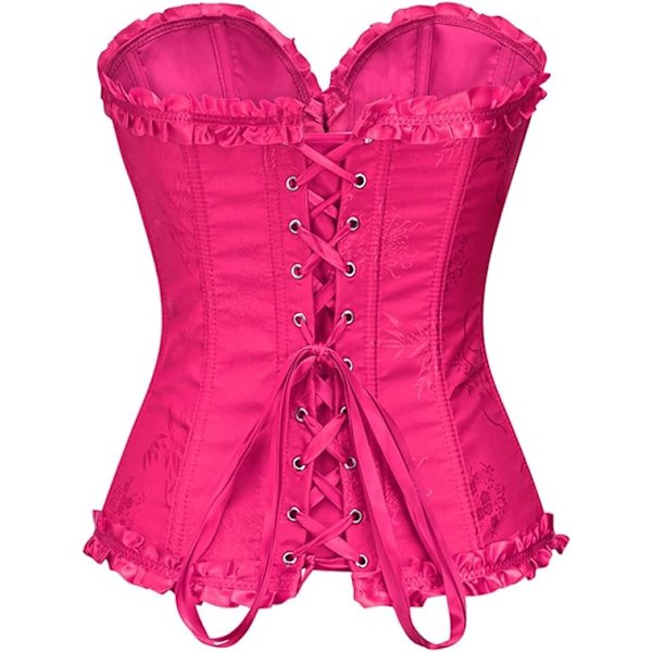XJ-Korsett Toppar för Kvinnor, Bustier Shapewear Lingerie, Spets Midja Push Up Bodysuit Rosröd