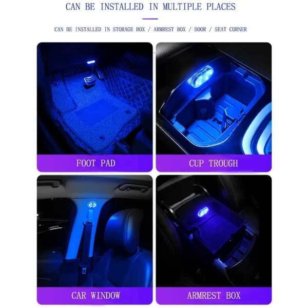 2 stk LED-interiørlys for bil, 7 farger LED-interiørlys for bil