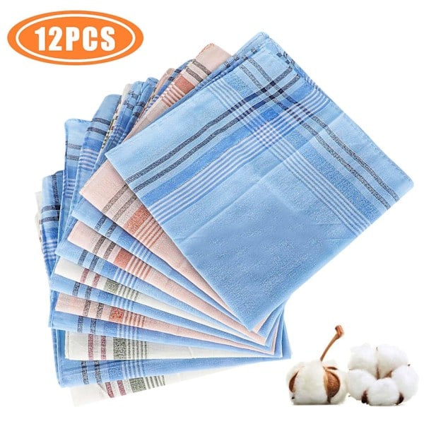 12 Pcs Herrnäsdukar, Mjuka 100% Bomull Ficknäsduk