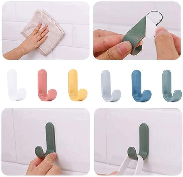 12 Self-Adhesive Hooks Wall Hanging Plastic Creative Cute J-Shaped Hooks Powerful Self-Adhesive Hooks for General Use
