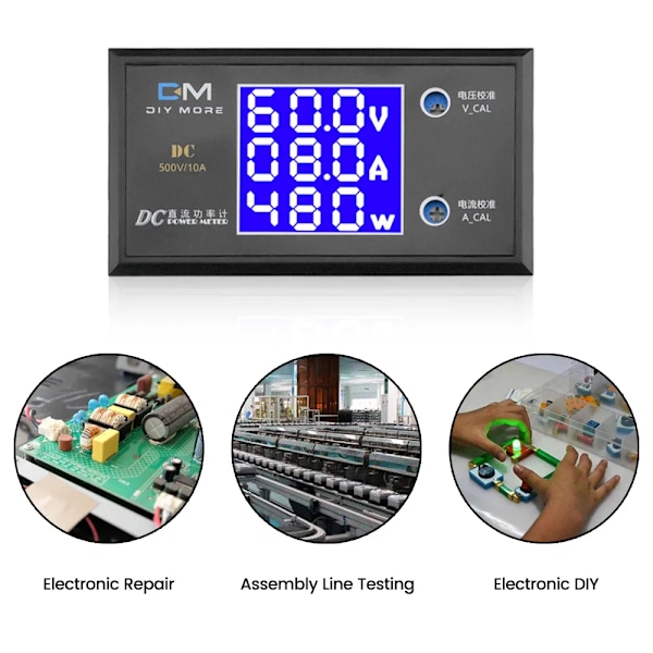LCD Digital Voltmeter Amperemeter Wattmeter DC0-500V 10A 999W Spänning Ström Effektmätare Volt Detektor Testare Monitor