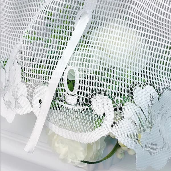 Tulle Curtain Valance, Short, Transparent, Adjustable, for Kitchen (White)
