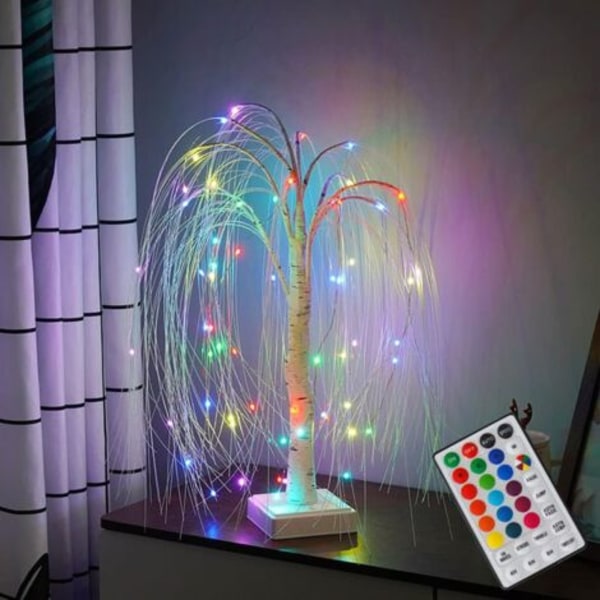 Willow Tree med LED-lys, 60 RGB fargeskiftende LED-er med fjernkontroll, opplyst bordlampe i tre for jul, bursdag, bryllupsfest, C