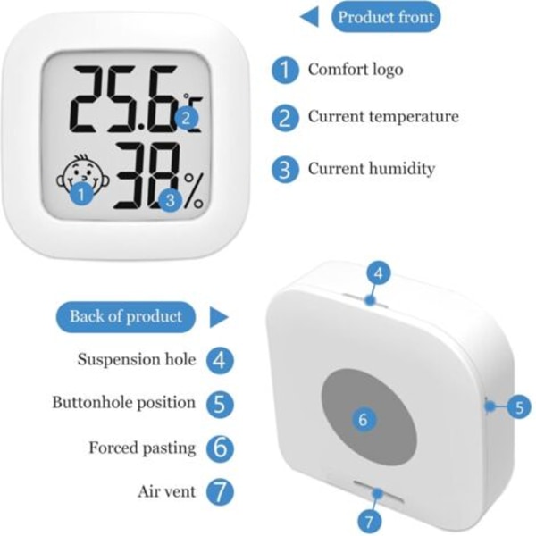 Indendørs Termometer Indendørs Hygrometer, Mini Hygrometer Udendørs Termometer Digitalt Indendørs Termometer til Hjemmet Terrarium Babyværelse Inkubator Kælder Lo