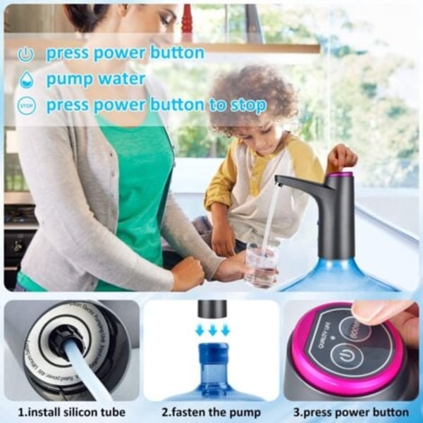 Vattendispenser, 7-18L Portabel Vattenflaskpump, Universell Elektrisk Vattenpump med USB-laddning, Dricksvattenpump för Camping, Hem, Kontor (Bl
