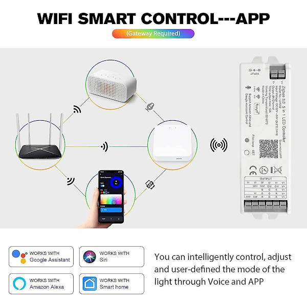 XJ-Lm052 Zigbee 3.0 LED Strip Controller DC12-24V RGB CCT RGBW 5in1 Dimbar Kompatibel Med Smart Lif