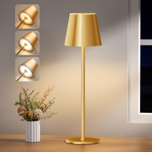 Trådlös Skrivbordslampa, Dimbar LED Skrivbordslampa med 3 Färgtemperaturer, Steglös Dimning, USB-C Uppladdningsbar Touch Ljusremsa för Nattduksbord Utomhus