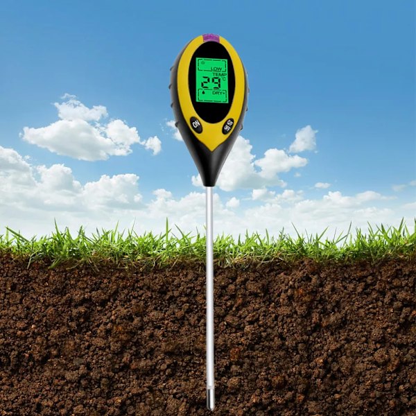 Engros 3/4-i-1 Jord PH Meter Tester LCD Digital Fugtmåler Skærm Jordtemperatur Sollys Intensitet Analyse Fugtighedsmonitor