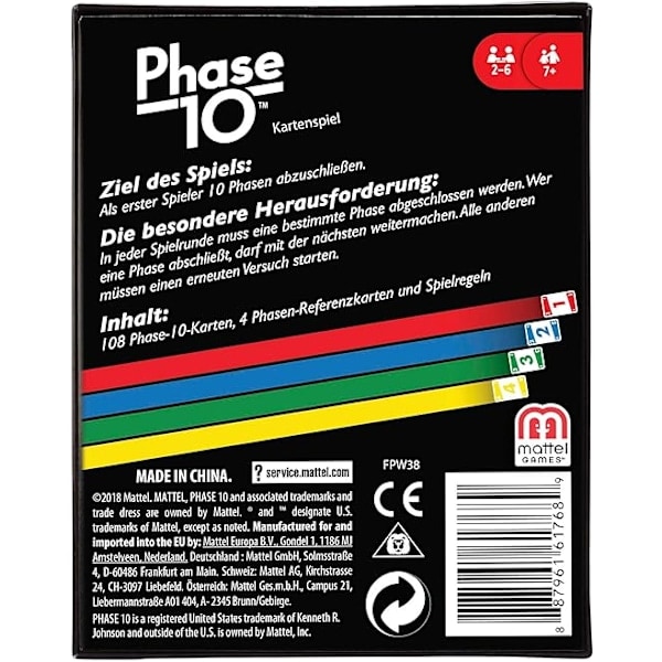 Mattel Games Phase 10 -korttipeli, Monivärinen, Yksi koko