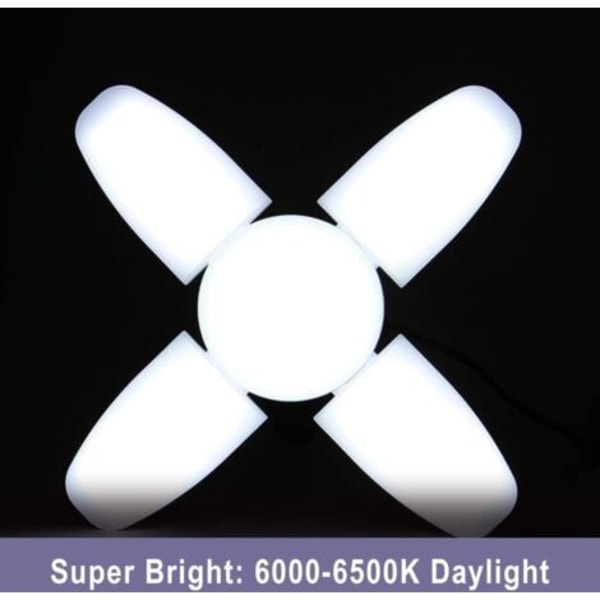 LED Garagebelysning, 60W E27 6500K 4800lm, Deformerbar garagebelysning med 4 justerbare paneler, LED loftslampe til garage, lager, værksted, kælder