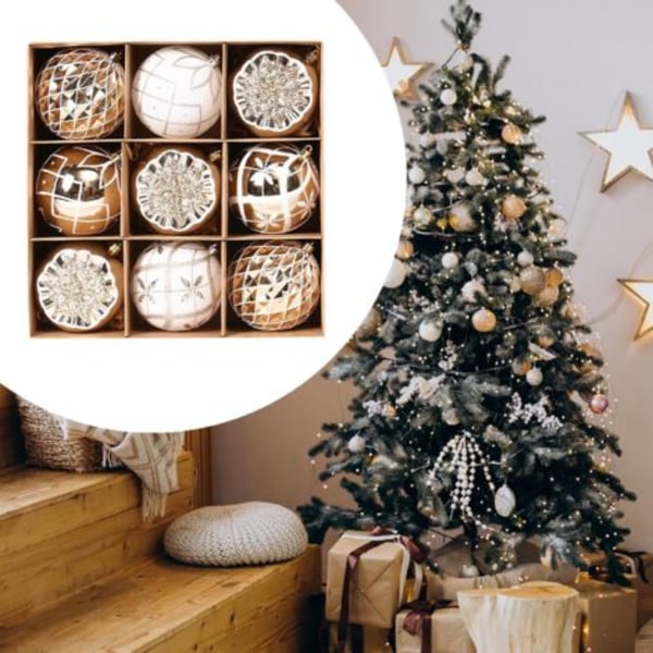 Julepynt 10cm/9 Premium Malede Julekugler Gaveæske Juletræskugler DIY Julepynt Juletræ Vedhæng Festiv