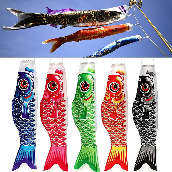XJ-Bluelover 1 Set 5 st Japansk flaggkarp Karp Bannires Windsock Sailfish Koinobori Vent Streamer Flerfärgad fisk (YJD)