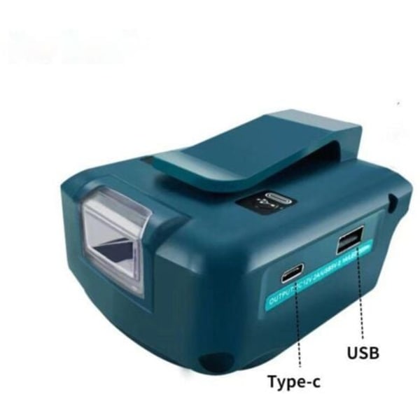 For Makita-modeller med Type-C, Inverter Strømforsyning, Praktisk Batteri Inverter med 3 Lysstyrkemoduser og Beltehempe for Camping