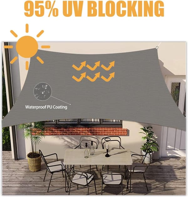 Rektangulært Solsejl, Vandtæt Polyester, UV-resistent, D-ringe i Rustfrit Stål med 4 Reb, Til Have Terrasse Pool, Grå, 2 x 3 m