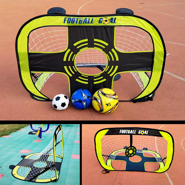 2-i-1 Fodboldmålsnet Multifunktionelle Sammenklappelige Fodboldmål Pop Up Bærbar Træningsport til Børns Fodboldtræning