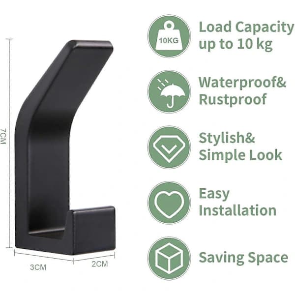 6 Self-Adhesive Wall Hooks - For Bathroom Towel Hook, Kitchen, Bathroom, Office, Wardrobe - Glue-Free