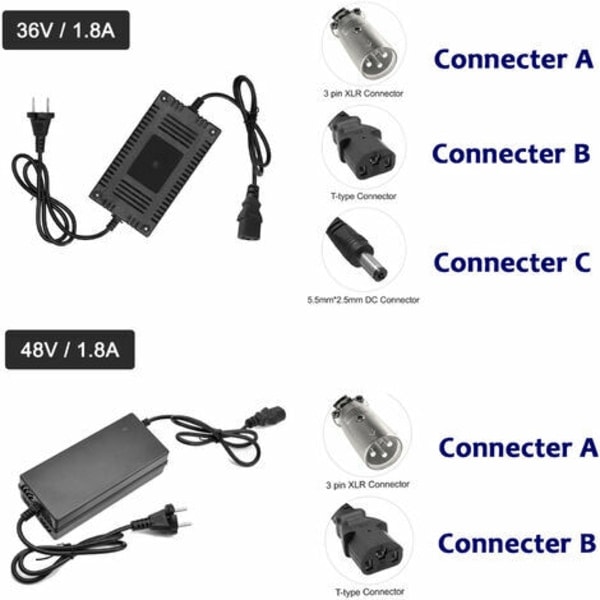 Smart oplader til elcykel og scooter, 36V XLR-stik (type A)