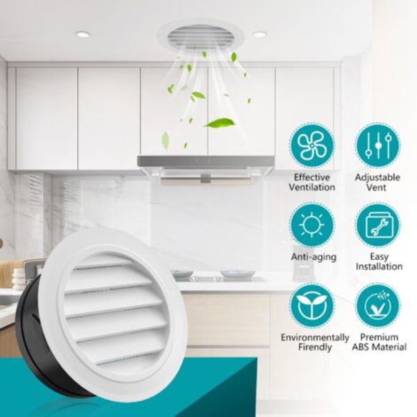 Paket med 4 tums takfotsventil, Rund ventilationsgaller med inbyggt nät, ABS-galler, Vit takfotsventil för torktumlare