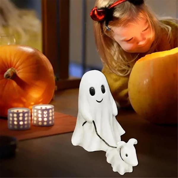 Spøkelseshundturstatue Halloween Spøkelseshundturstatue Søt Girlander Liten Spøkelseshundtur De