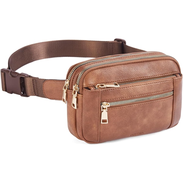 XJ-Fanny Packs för kvinnor Cross Body Bag Läderbälte Väska Trendig Midjeväska med justerbar rem Brun