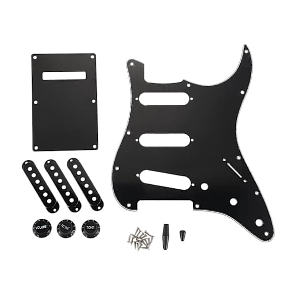 Set med 3-lagers Svart 11 Håls Sss Gitarr Plektrumskydd Strat Stallplatta Pickup-skydd Rattar Gitarrtoppar