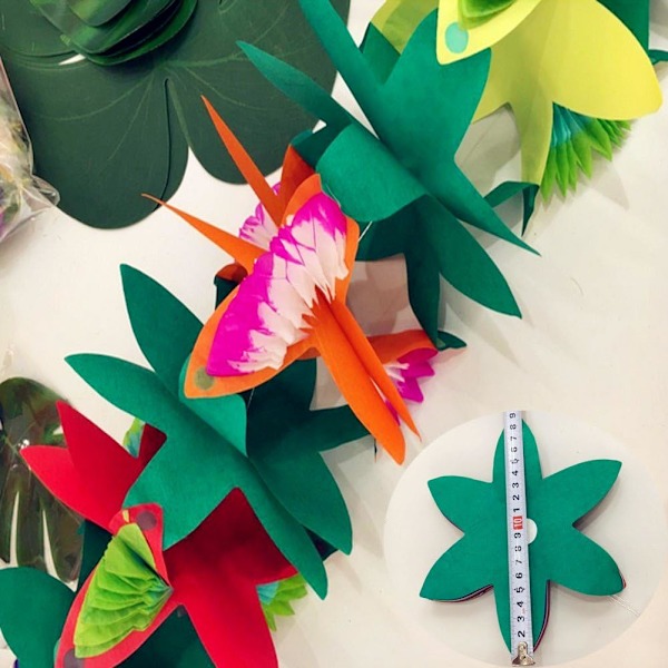 XJ-(3-pack) Blomstergirlang i silkespapper - 3,6 meter lång tropisk flerfärgad pappersgirlang blomsterbanner för födelsedag jul