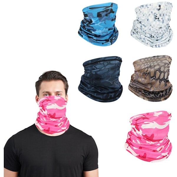 5-pack solskyddsscarf, silkeslen utomhushalsduk, cykelmask, tunn fiskescarf för män och kvinnor, magiskt sportpannband