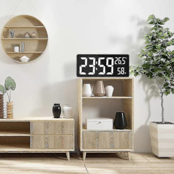 Digital Klocka Stor Display, Stor Digital Väggklocka Med Temperatur Och Luftfuktighet, Digital Väggklocka Med LED-Siffror För Sovrum, Kontor, Tydli...
