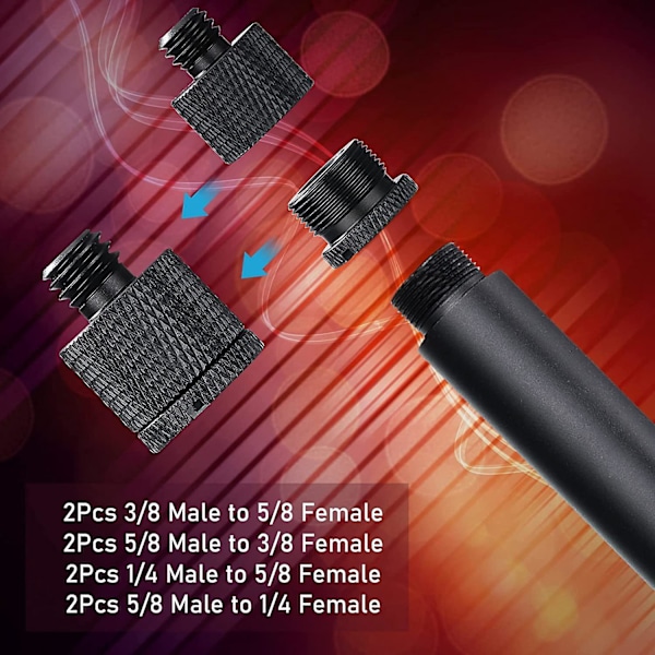 XJ-8st Mic Stativ Gängadapter Set, 5/8 Hona Till 3/8 Hane Och 3/8 Hona Till 5/8 Hane Skruvadapter T