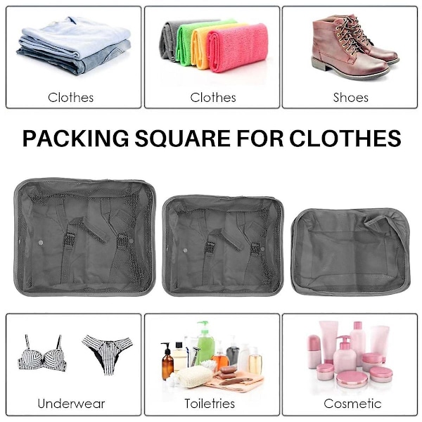 XJ-7-delars packningsset för kläder, kubformade, multifunktionella, resväskeorganisatörer, resväskearrangörer, semesterresa, kubformade, grå