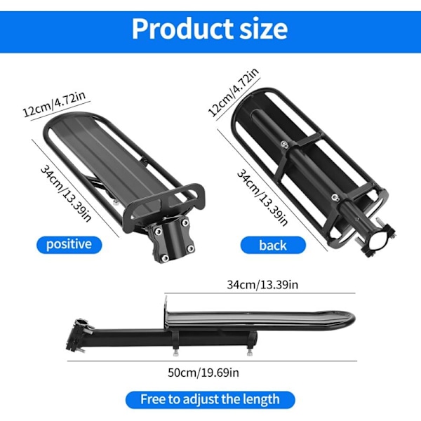 XJ-Cykelholder, Cykelbagagebærer, Universal Justerbar Rack, Cykeltilbehør, Lynkobling, Støtter cykelstativ, Maks. 10 kg,