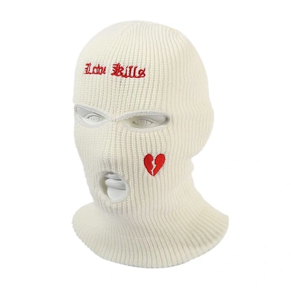 Ullstickad mössa skidmask VIT Vit