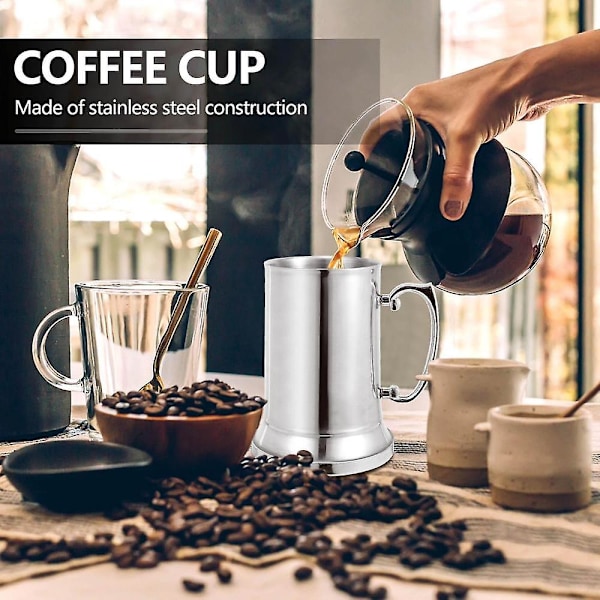 XJ-Tankard Stein Dobbeltvegg Rustfritt Stål Ølkopp Frokostmelkekrus Med Håndtak Kaffekopp 560 (YJD)