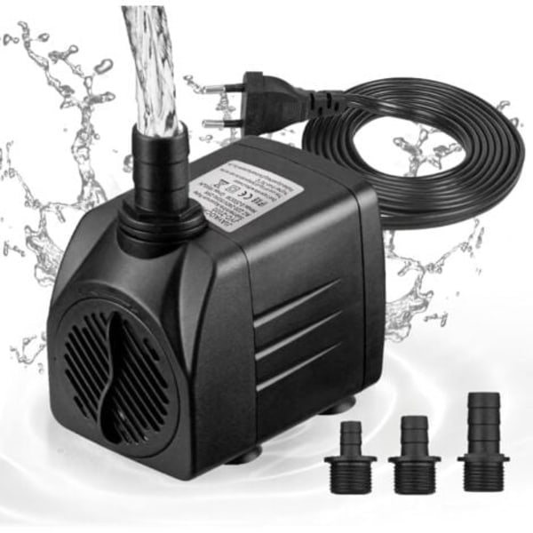 Mini Vannpumpe (1800 l/t, 25 W) - Dam Pumpe / Brønnpumpe / Akvariumpumpe - Maksimal Sprøytehøyde: 2 m - Sugekopper i Bunnen - 1,8 m Plug Kabel