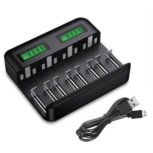 8-paikkainen nopea LED-yleislaturi, akkulaturi AA/AAA/C/D NI-MH NI-CD -akuille USB-portilla
