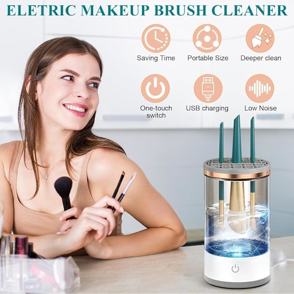 XJ-Automatisk makeupbørste-renser, elektrisk makeupbørste-rensemaskine, makeupbørste-renseværktøj, perfekt gave til mor, kone